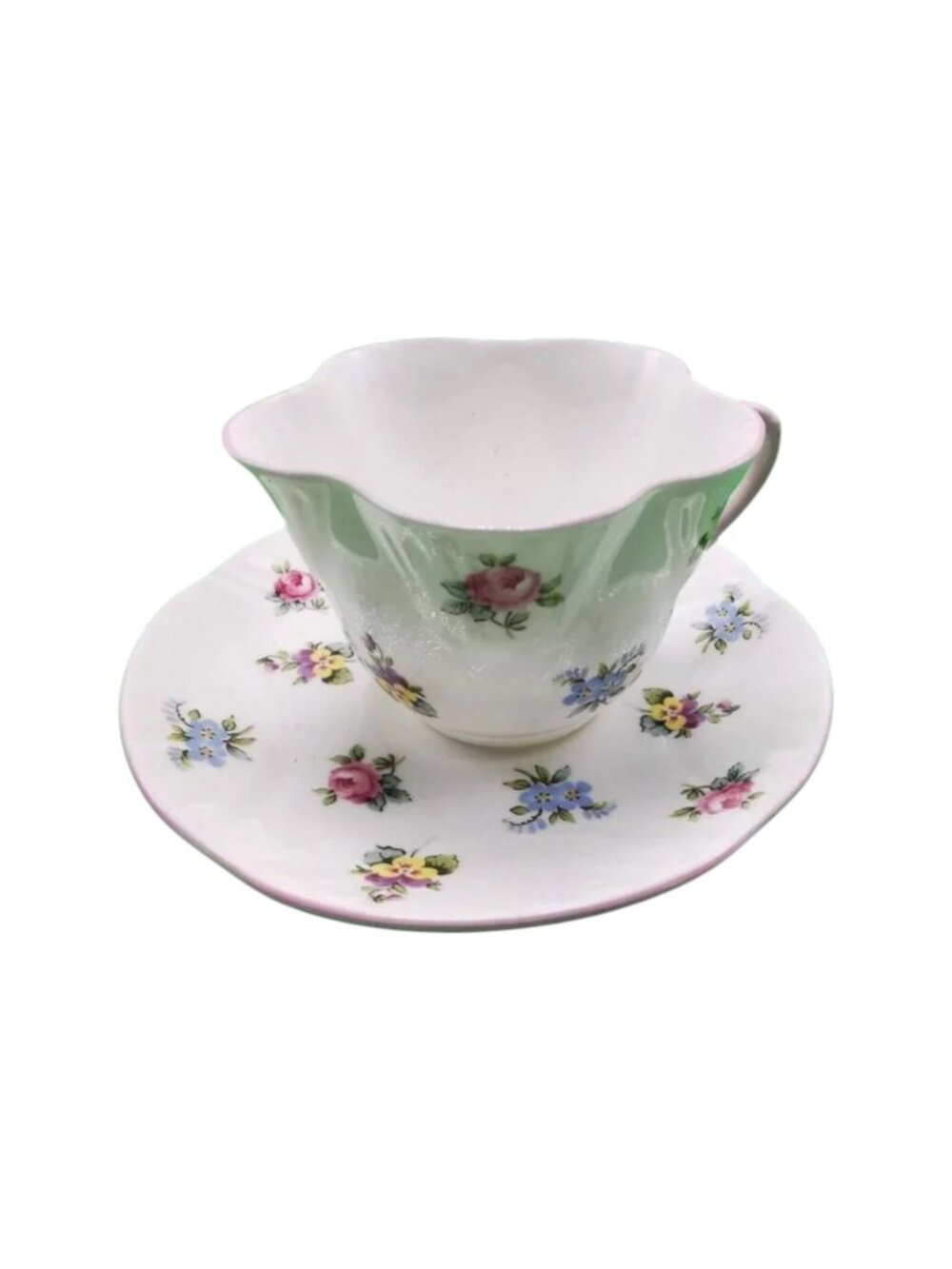 Royal York Teacup and Saucer Petite Floral Bouquet Fluted Fine Bone China UK‎